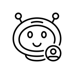 Chatbot with User profile thin line icon. AI virtual assistant. Chat bot smart robot communication symbol. Black outline vector sign.