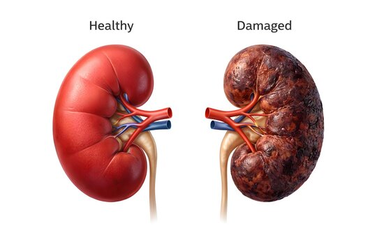 Healthy and damaged human kidney comparison medical anatomy illustration