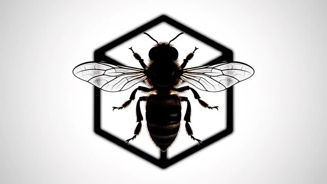 Black bee in a hexagon shape.