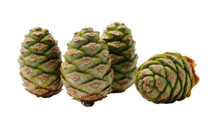 Obraz premium Isolated Korean fir cones for Christmas decoration, evergreen tree seed pods, plant propagation