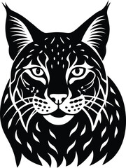 Obraz premium Black and white illustration of a lynx head with detailed fur texture
