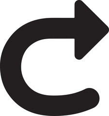Black curved arrow right vector icon