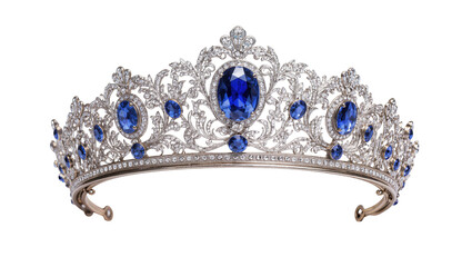 Isolated silver tiara with blue sapphires, a symbol of royalty, power, wealth, and glamour © Sindre
