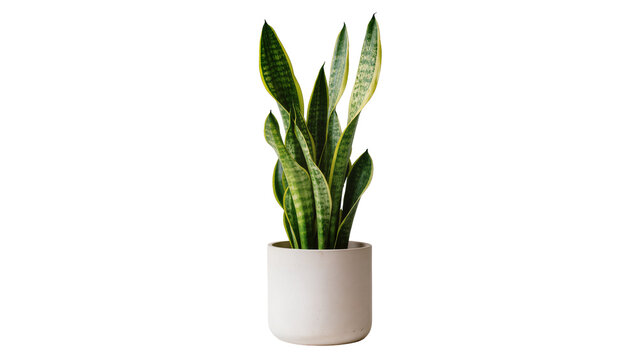 Isolated plant of sansevieria trifasciata or snake plant in pot, interior greenery concept