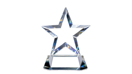 Fototapeta premium Isolated star-shaped crystal trophy, prize of excellence and achievement award, glass shine