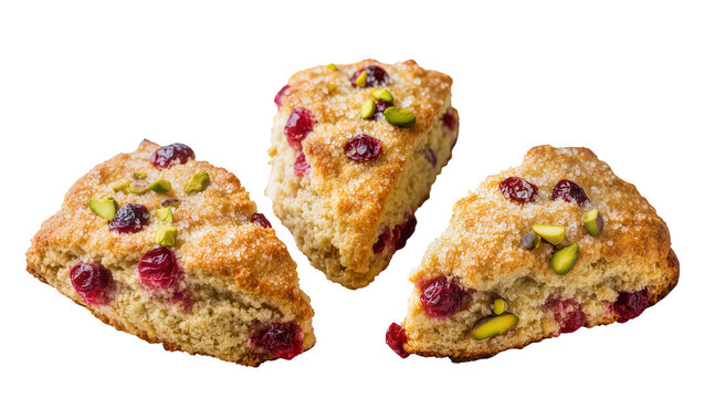 Isolated Cranberry Scones with Pistachios, a Traditional Baked Holiday Dessert Treat