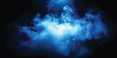 An abstract image showing a bright blue glowing cloud of smoke or energy against a dark background. © Victor creative 