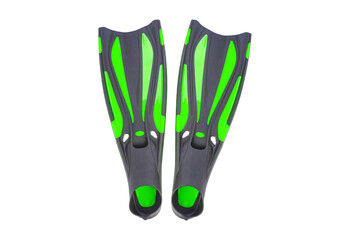 Bright green and black scuba diving fins for underwater swimming activities isolated on transparent background © bdstockfile