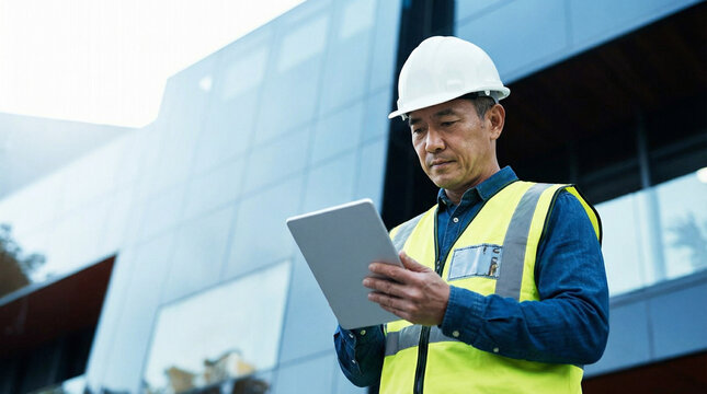 This software help me to keep track of everything. Shot of a engineer using a digital tablet on a construction site.