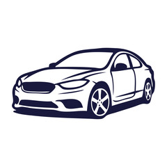 Logo concesionario de coches. Icono con dibujo con líneas de un vehículo de lujo © teracreonte