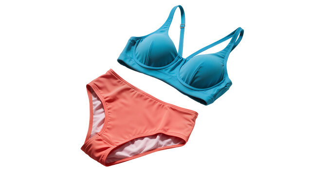 Isolated two-piece swimsuit set of bra and briefs on plain setting for web design, catalog