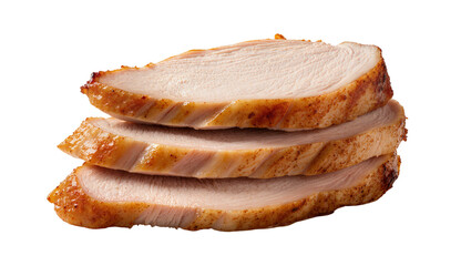 Obraz premium Isolated stack of roasted turkey breast slices, a delicious meat cut ready to be eaten