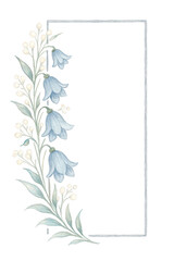 Elegant floral border design with delicate blue flowers and green leaves on a white background isolated on transparent background