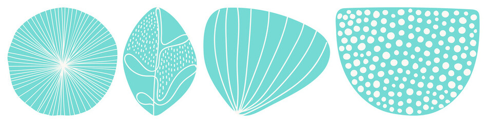 Abstract teal geometric shell patterns element set