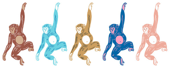 Colorful swinging monkey illustrations element set © Rawpixel.com