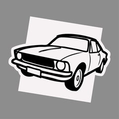 Logo concesionario de coches. Dibujo con líneas de un vehículo clásico en un cuadrado  © teracreonte