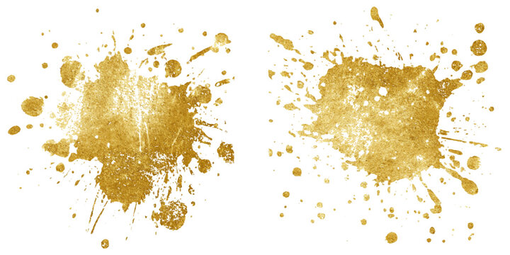 Luxury golden grunge paint brush stroke set splash vector design. abstract gold foil stain artistic line element banner border frame background.