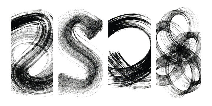 Abstract brush stroke design featuring numbers and letters in a grunge black and white style