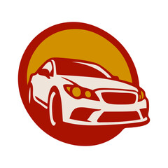 Logo concesionario de coches. Dibujo con líneas de un vehículo de lujo en un círculo  © teracreonte