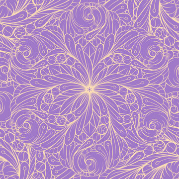 Seamless abstract floral pattern. Hand drawn swirling ornaments repeating background