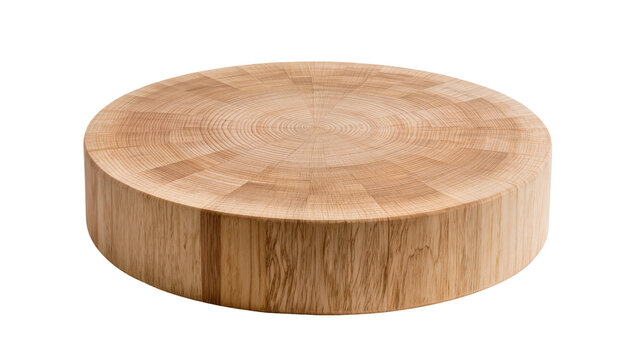 Isolated Circular Wood Cutting Board, Butcher Block with Concentric Grain Pattern, Round Shape