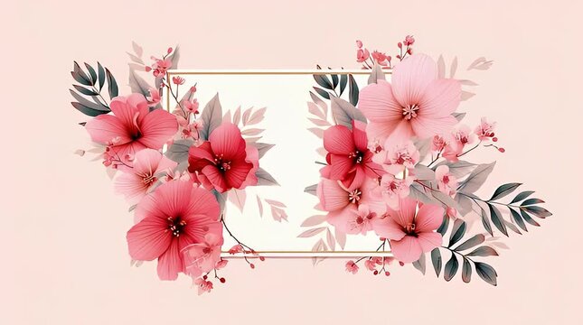 Floral Frame Template with Pink Flowers.