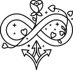 Obraz premium stylized tattoo design featuring an infinity symbol combined with hearts and a rose.Adobe Stock 