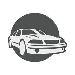 Logo concesionario de coches. Dibujo con líneas de un vehículo de lujo en un círculo  © teracreonte