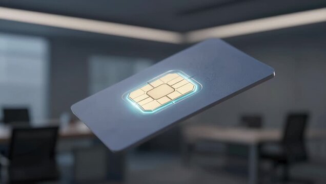High-Tech SIM Card in Modern Office Setting