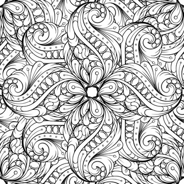 Seamless abstract ornamental pattern. Hand drawn swirling decorative background