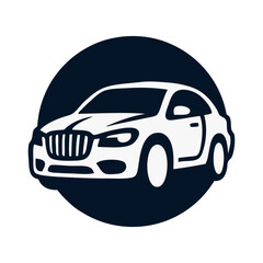 Logo concesionario de coches. Dibujo con líneas de un vehículo de lujo en un círculo  © teracreonte
