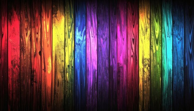 Pannello in legno a listelli verticali con sfumature arcobaleno effetto vintage