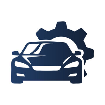 Logo taller mec&aacute;nico. Icono con dibujo de coche de lujo con engranaje 