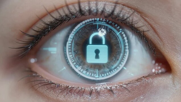 Futuristic Eye with Lock Symbol for Security Concept