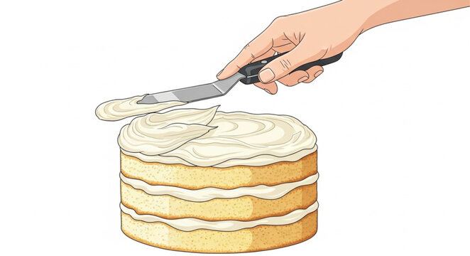 Hand Cutting Large Layered Cake.