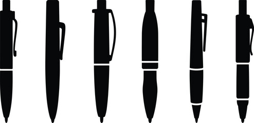 Ballpoint Pen Icons in Silhouette vector illustration