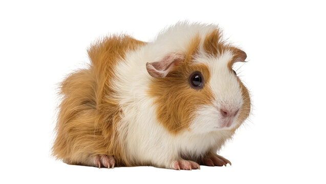 Isolated guinea pig looking at the camera, small pet sitting, cute fur, studio shot
