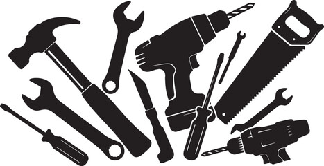 set of hand drawn tools