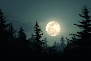 Fototapeta premium Full moon over a forest at night