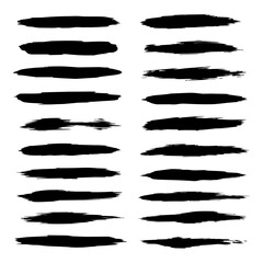 Obraz premium Black Paint Ink Brush Strokes, Grungy Lines, Frames, Boxes — Vector Brush Collection on White Background