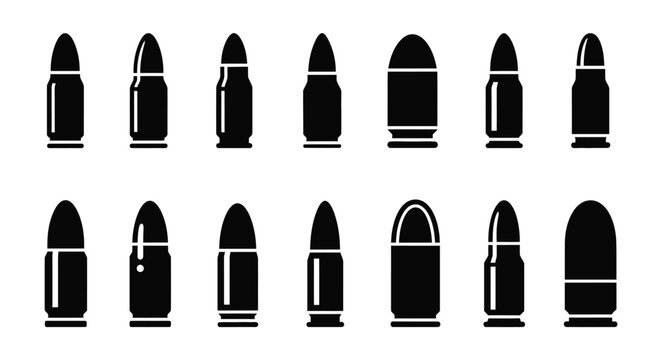 Variety of ammunition bullets displayed in a simple black and white illustration