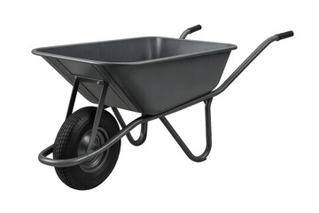 Metal wheelbarrow standing on transparent background for construction