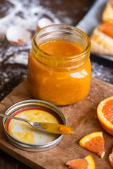 Homemade orange marmalade in jar.