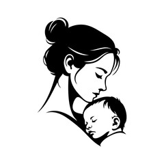 Logotipo día de la madre. Dibujo sencillo de la cabeza de un mujer con un bebé en brazos  © teracreonte