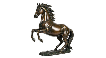 Fototapeta premium Bronze horse statue rearing up on hind legs isolated on transparent background