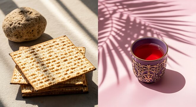 Matzah and wine cup for Jewish holiday celebration ritual