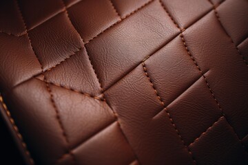Fototapeta premium Brown leather displaying a diamond quilted pattern with visible stitching