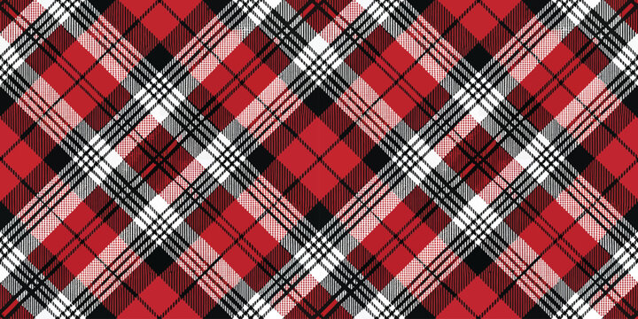 Classic plaid fabric with bold red, black, and white checkered pattern Vector