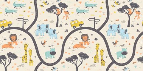Safari Road Map Seamless Vector Pattern © irocket
