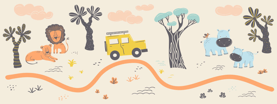 Long Horizontal Safari Animal Banner